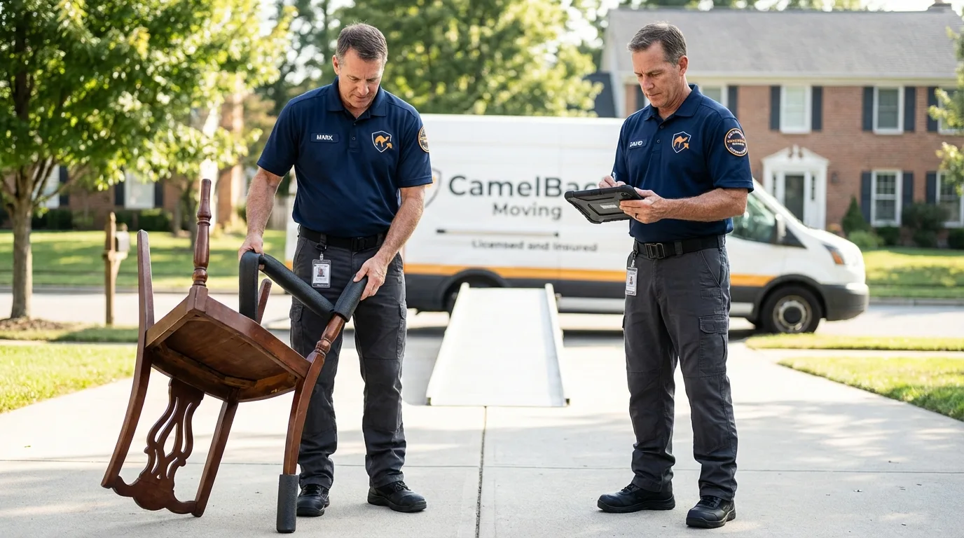 Movers inspecting furniture for damage prevention before loading in Cle Elum, WA