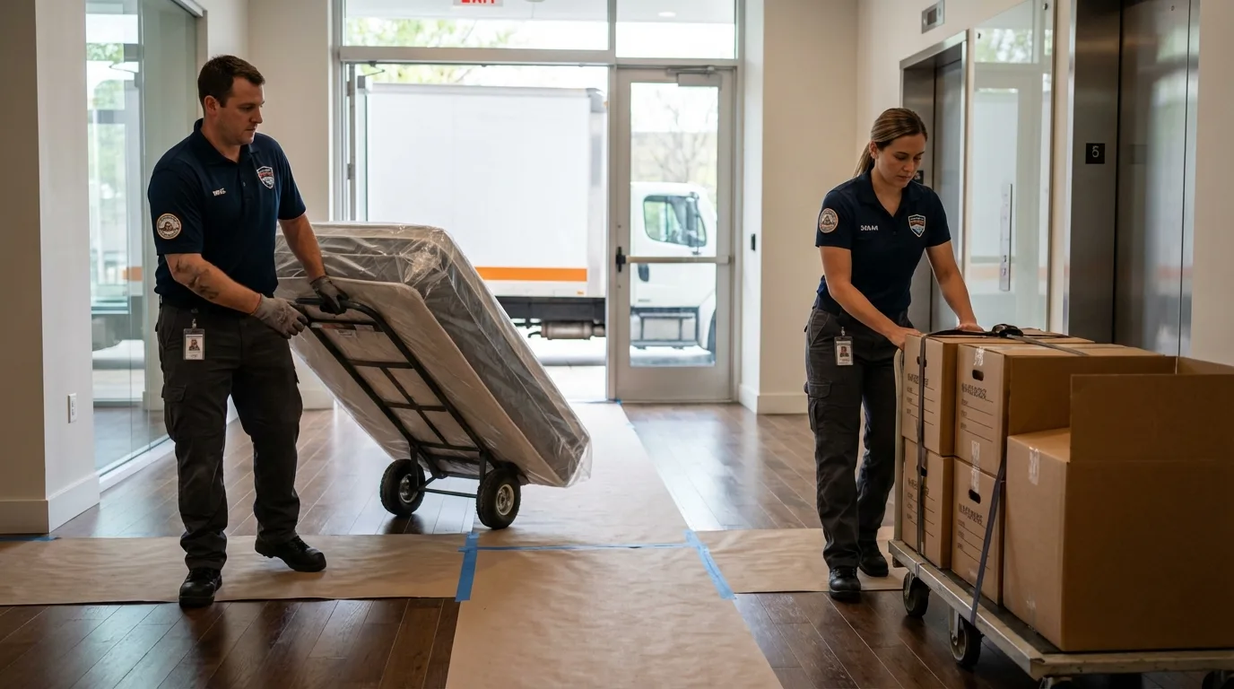 Professional apartment movers loading elevator in Cle Elum, WA